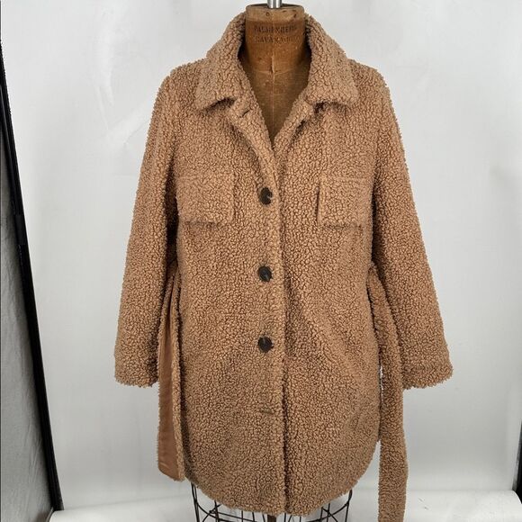 Blank NYC Jackets & Blazers - Blank NYC Coat Wm Medium Teddy Shearling Trench Belt Shacket